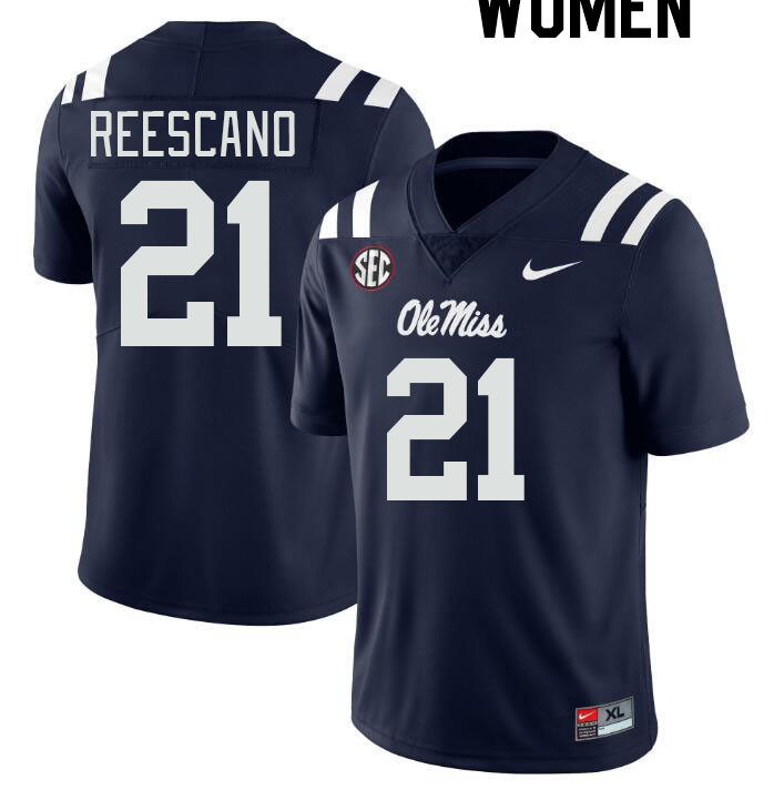 Women #21 Kedrick Reescano Ole Miss Rebels College Football Jerseyes Stitched Sale-Navy